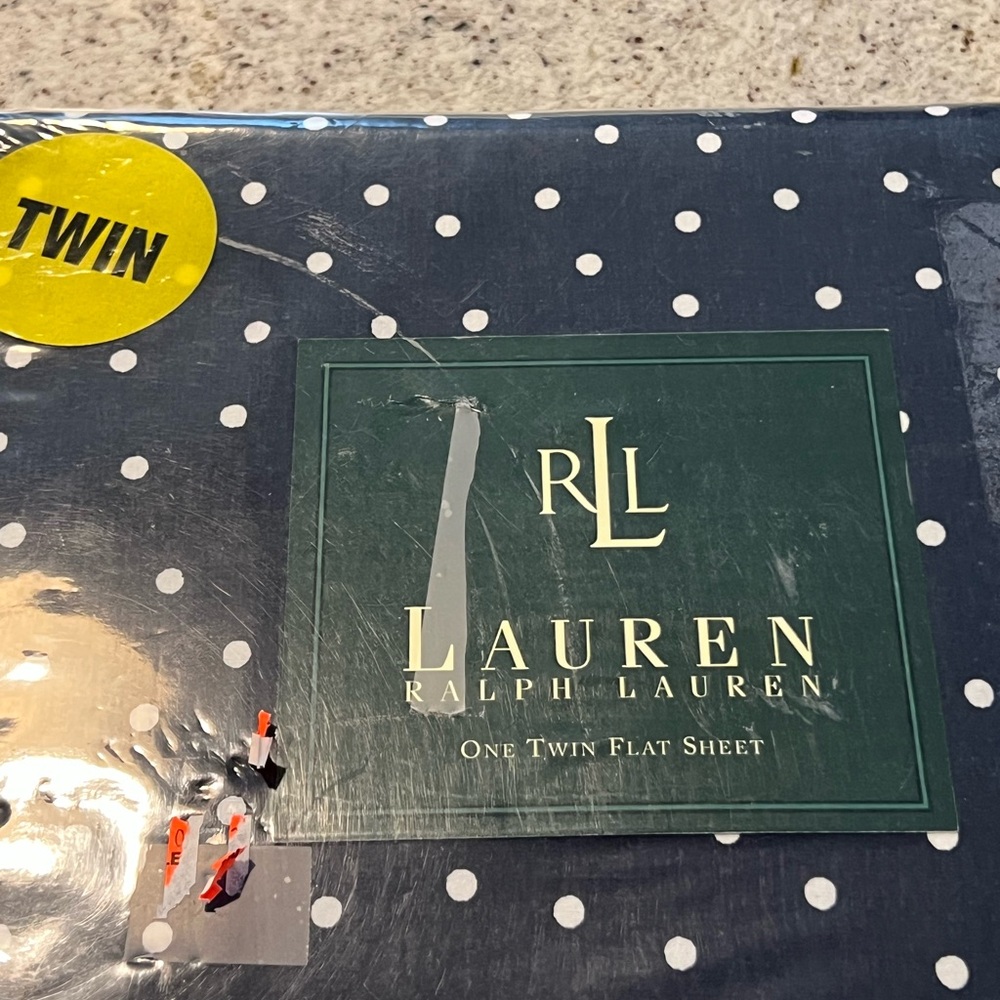 Ralph Lauren Navy and White Polka Dot Twin Flat Sheet